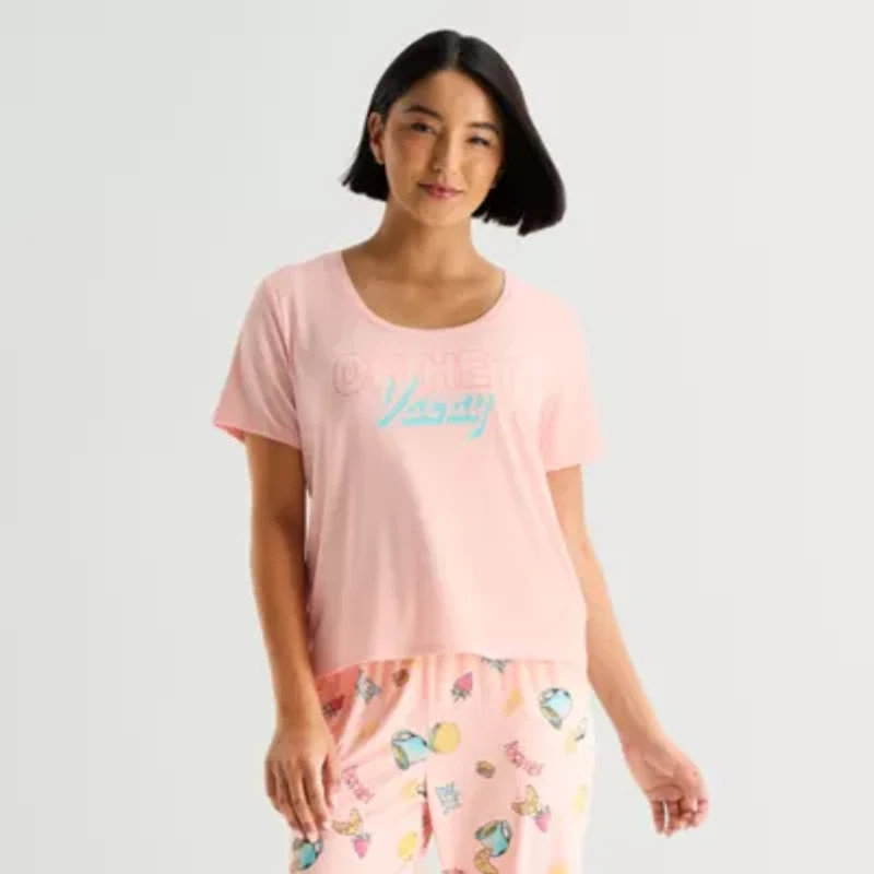 Sleep Chic Womens Crew Neck Short Sleeve Pajama Top