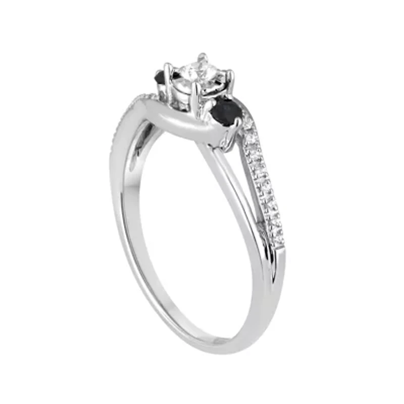 Promise My Love 1/8 CT. T.W. Natural Diamond and Genuine Blue Sapphire Bypass Ring