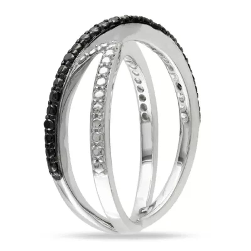 Midnight Black Womens 2mm Diamond-Accent Color-Enhanced Diamond  Round Crossover Ring Sterling Silver
