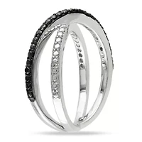Midnight Black Womens 2mm Diamond-Accent Color-Enhanced Diamond  Round Crossover Ring Sterling Silver