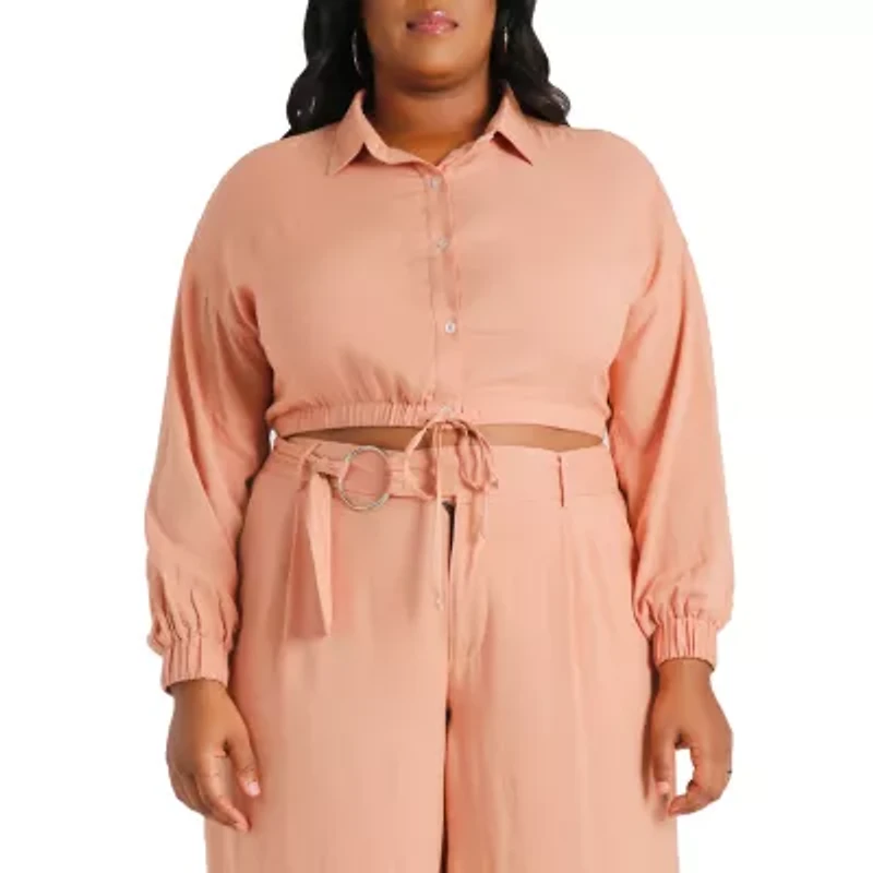Poetic Justice Womens Plus Long Sleeve Crop Top