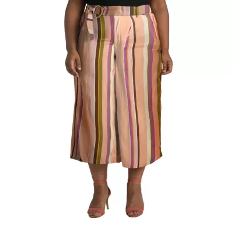 Poetic Justice Womens High Rise Over Belly Wide Leg Palazzo Pant Plus