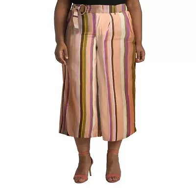Poetic Justice Womens High Rise Over Belly Wide Leg Palazzo Pant-Plus