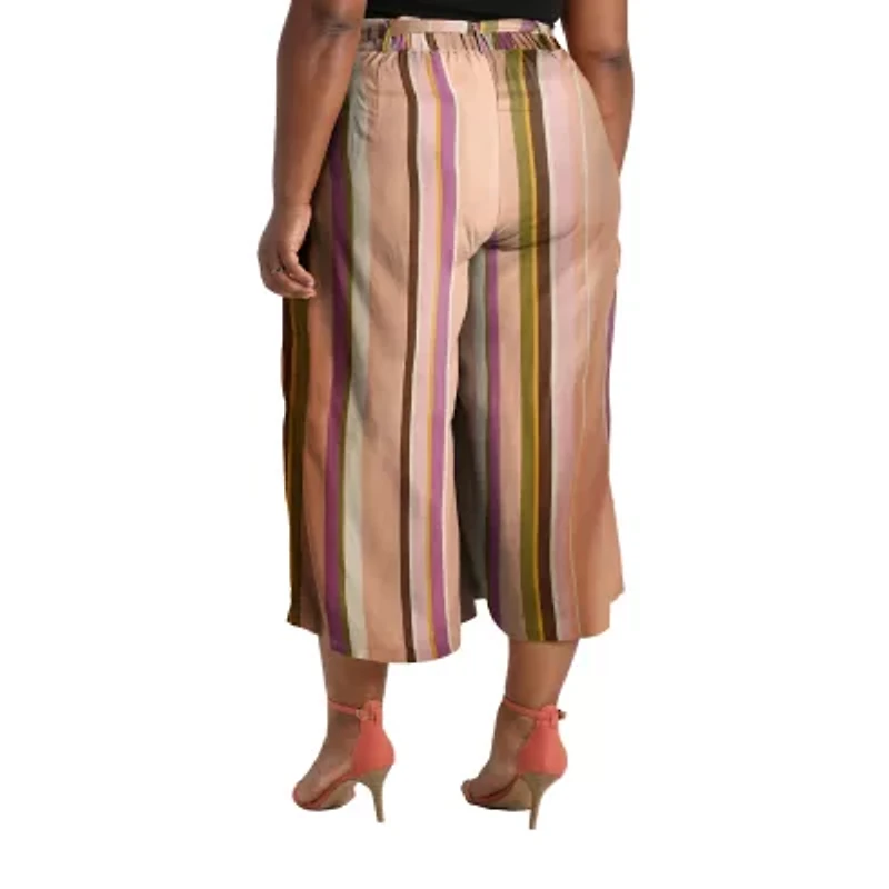 Poetic Justice Womens High Rise Over Belly Wide Leg Palazzo Pant Plus