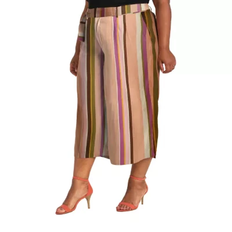 Poetic Justice Womens High Rise Over Belly Wide Leg Palazzo Pant Plus