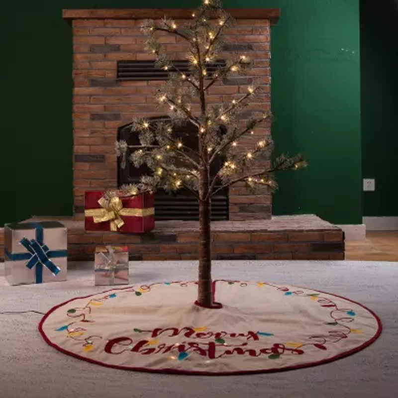 Glitzhome Led Embroidered Linen Merry Christmas Indoor Tree Skirt