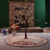 Glitzhome Led Embroidered Linen Merry Christmas Indoor Tree Skirt