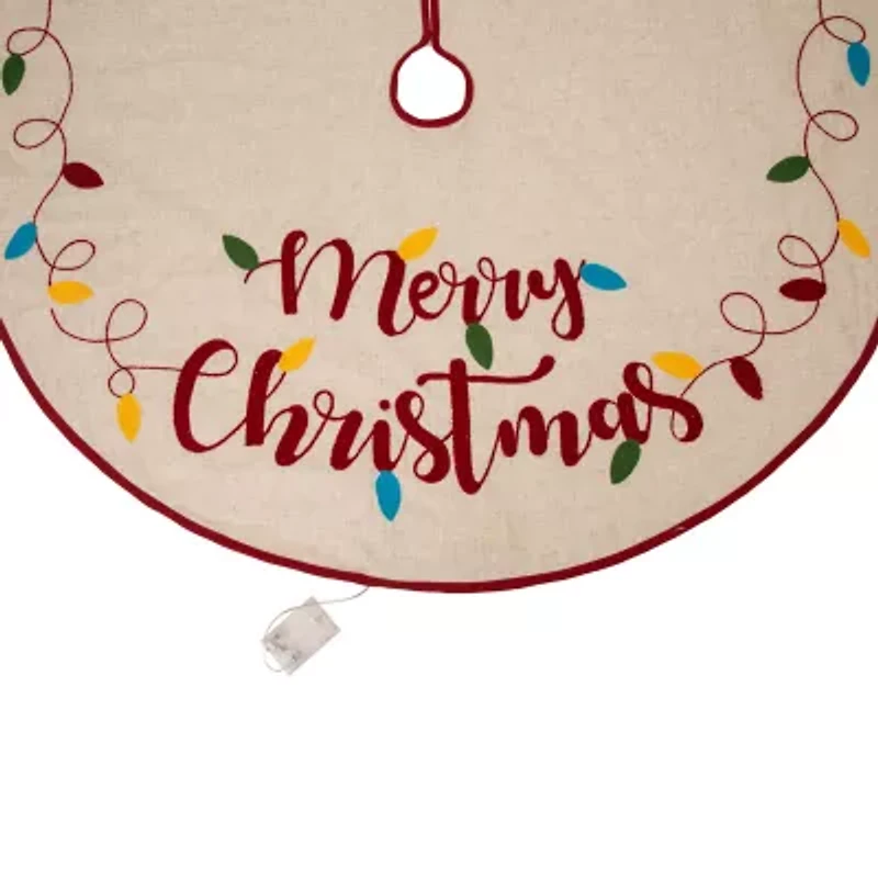 Glitzhome Led Embroidered Linen Merry Christmas Indoor Tree Skirt