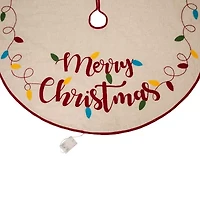 Glitzhome Led Embroidered Linen Merry Christmas Indoor Tree Skirt
