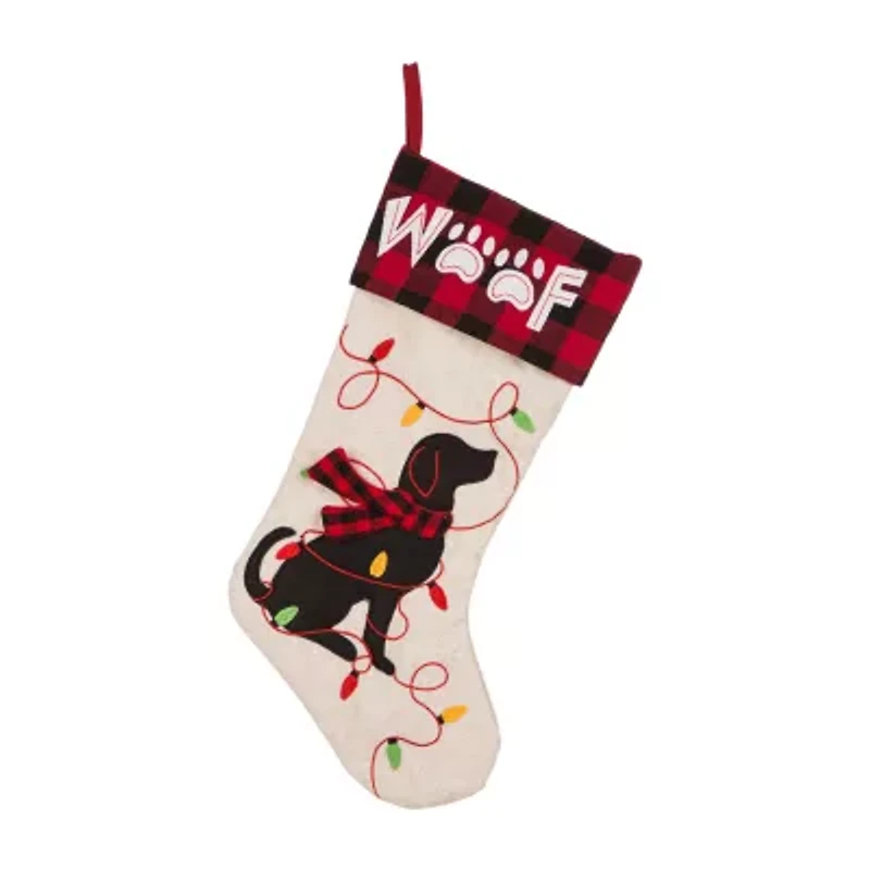 Glitzhome Led Embroidered Linen Dog Christmas Stocking
