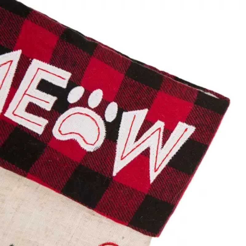 Glitzhome Led Embroidered Linen Cat Christmas Stocking