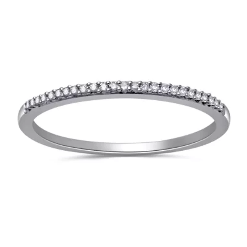 Womens 2MM Diamond Accent Natural White Sterling Silver Wedding Band