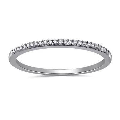 Womens 2MM Diamond Accent Natural White Diamond Sterling Silver Wedding Band