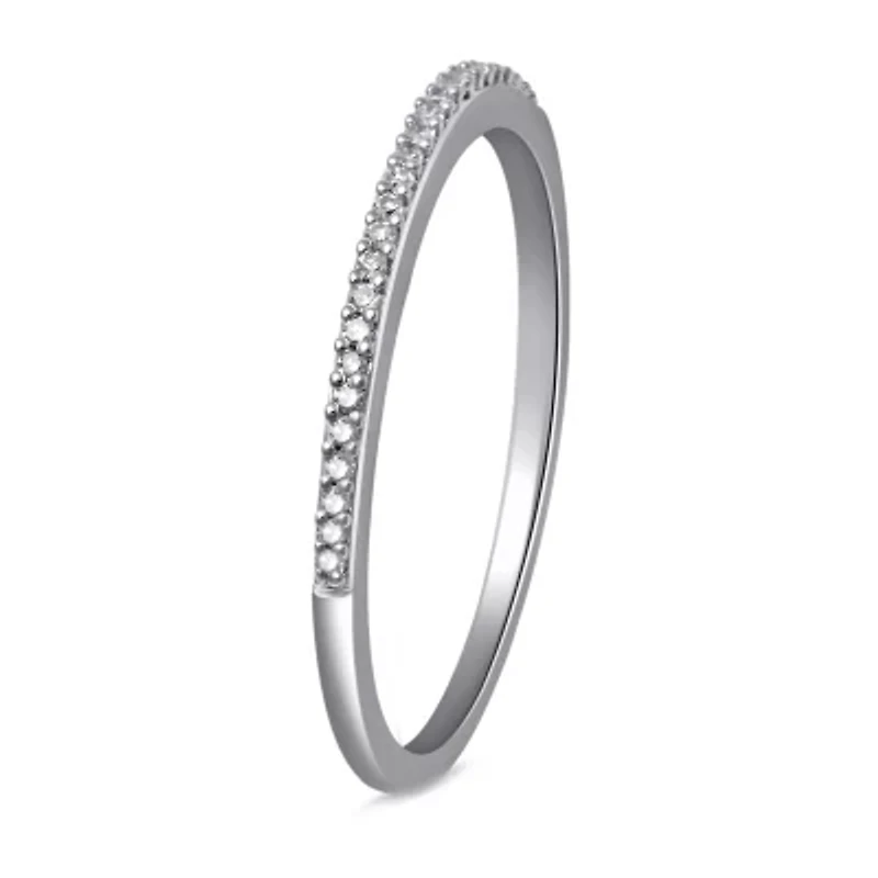 Womens 2MM Diamond Accent Natural White Sterling Silver Wedding Band