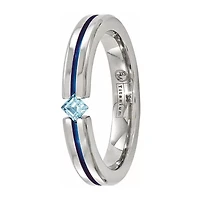 Mens 4MM Genuine Blue Topaz Titanium Wedding Band