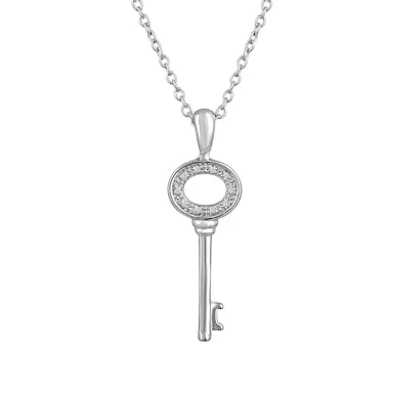 Diamond Accent "Balance" Womens Diamond Accent Natural White Diamond Sterling Silver Keys 18 Inch Pendant Necklace