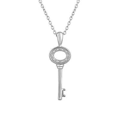 Diamond Accent "Balance" Womens Diamond Accent Natural White Diamond Sterling Silver Keys 18 Inch Pendant Necklace