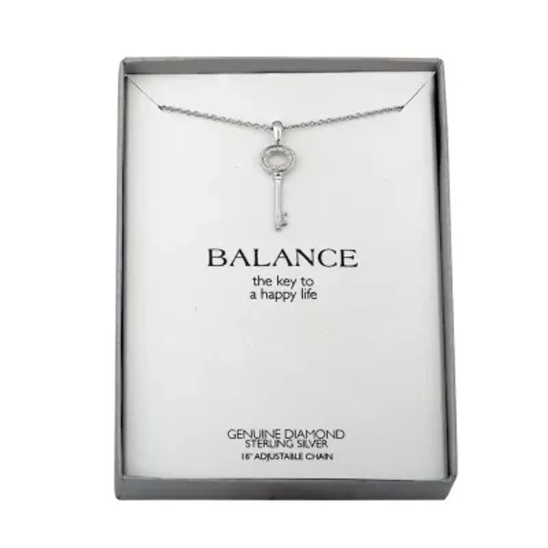 Diamond Accent "Balance" Womens Diamond Accent Natural White Diamond Sterling Silver Keys 18 Inch Pendant Necklace