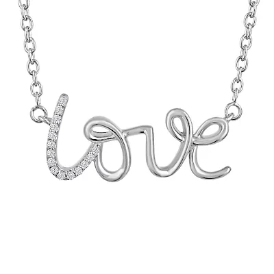 Diamond Accent "Love" Womens Diamond Accent Natural White Diamond Sterling Silver 18 Inch Pendant Necklace