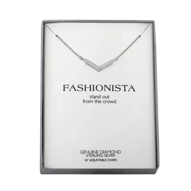 Diamond Accent "Fashionista" Womens Diamond Sterling Silver 18 Inch Chevron Necklace