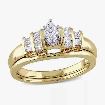 Womens 1/2 CT. T.W. Natural White Diamond 14K Gold Marquise Side Stone Bridal Set