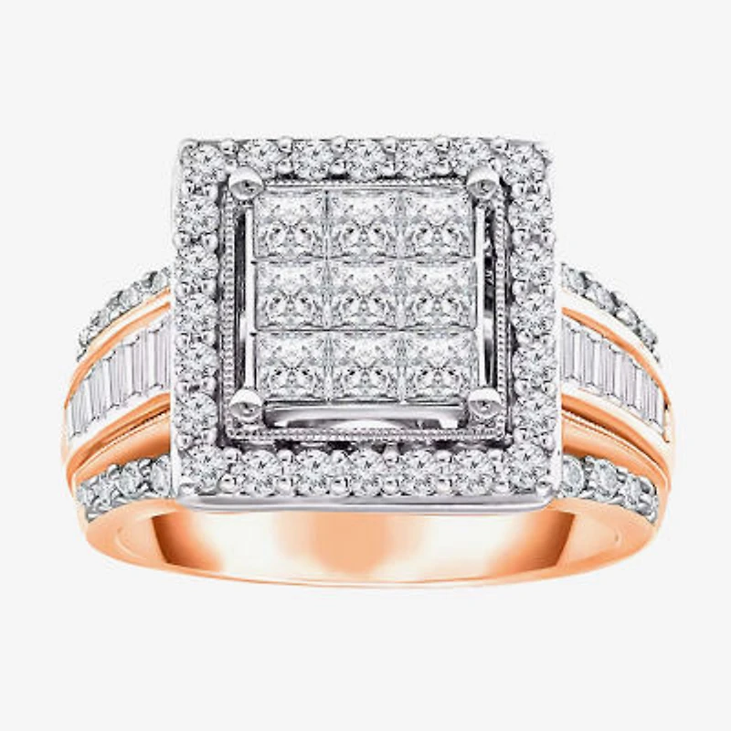 Womens 2 CT. T.W. Natural White Diamond 10K Rose Gold Halo Engagement Ring