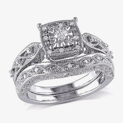 1/5 CT.T.W. Natural Diamond Sterling Silver Vintage Style Bridal Set
