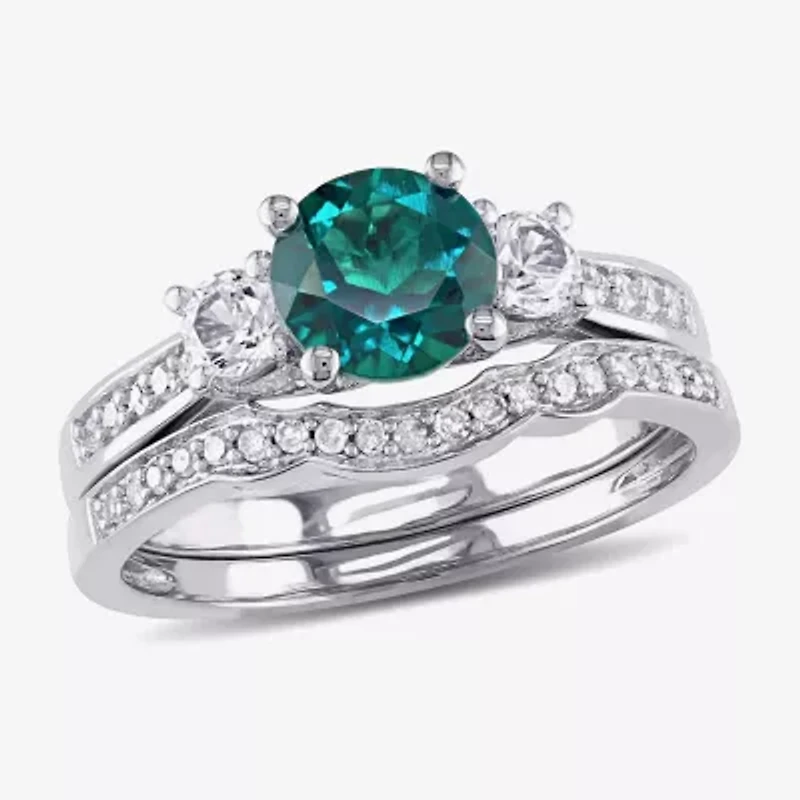 Lab Created Emerald & 1/7 CT. T.W. Diamond 10K White Gold Bridal Set