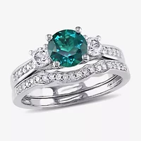 Lab Created Emerald & 1/7 CT. T.W. Diamond 10K White Gold Bridal Set