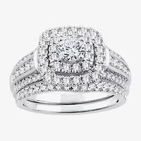 Signature By Modern Bride Womens 1 1/2 CT. T.W. Natural White Diamond 14K White Gold Cushion Bridal Set