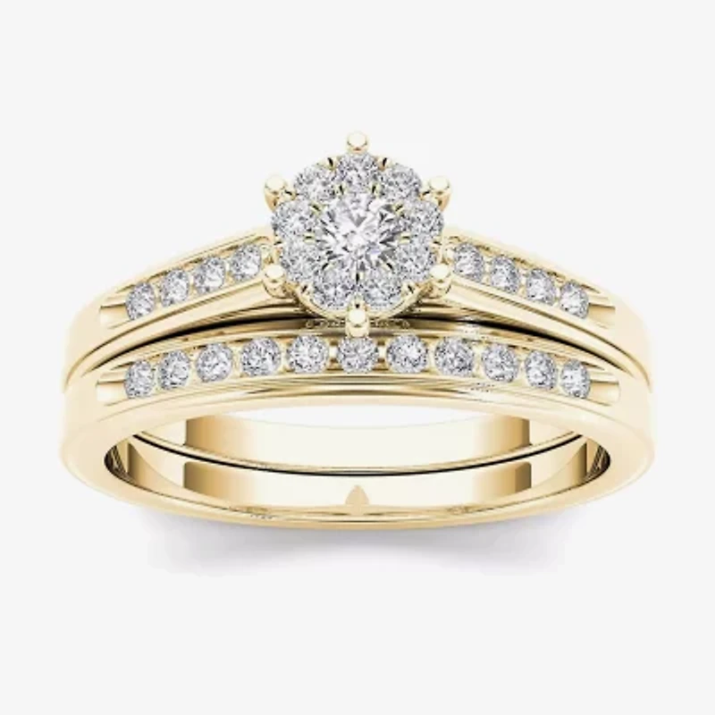 1/2 CT.T.W. Natural Diamond 10K Yellow Gold Bridal Set Ring