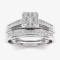 1/2 CT.T.W. Natural Diamond 10K White Gold Bridal Ring Set