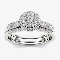 1/2 CT.T.W. Natural Diamond 10K White Gold Halo Bridal Ring Set