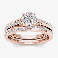 1/3 CT.T.W. Natural Diamond 10K Rose Gold Round Cluster Bridal Set