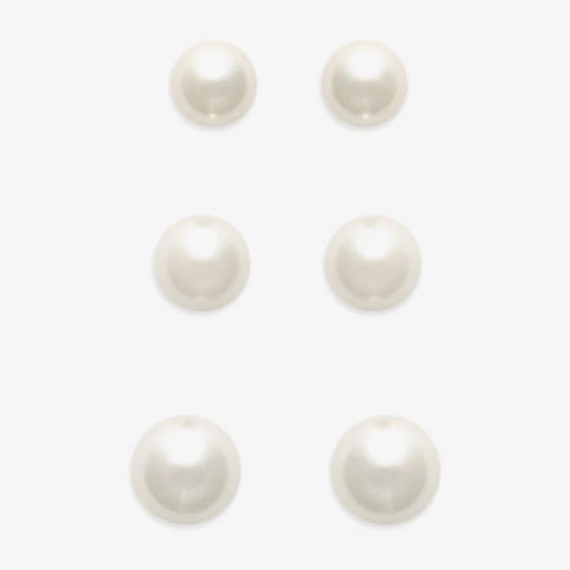 Mixit Womens Glass Simulated Pearl Hypoallergenic 3 Pair Earring Set