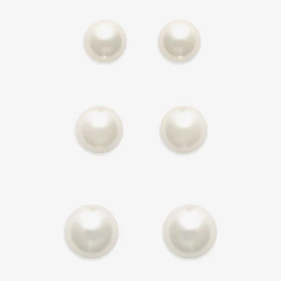 Mixit Womens White Glass Simulated Pearl Hypoallergenic 3 Pair Earring Set