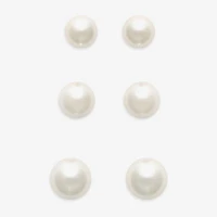 Mixit Womens Glass Simulated Pearl Hypoallergenic 3 Pair Earring Set