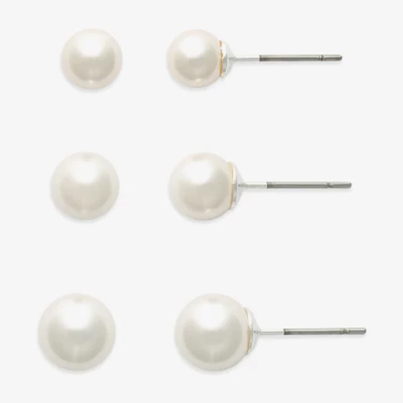 Mixit Womens Glass Simulated Pearl Hypoallergenic 3 Pair Earring Set