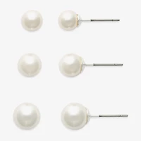 Mixit Womens Glass Simulated Pearl Hypoallergenic 3 Pair Earring Set