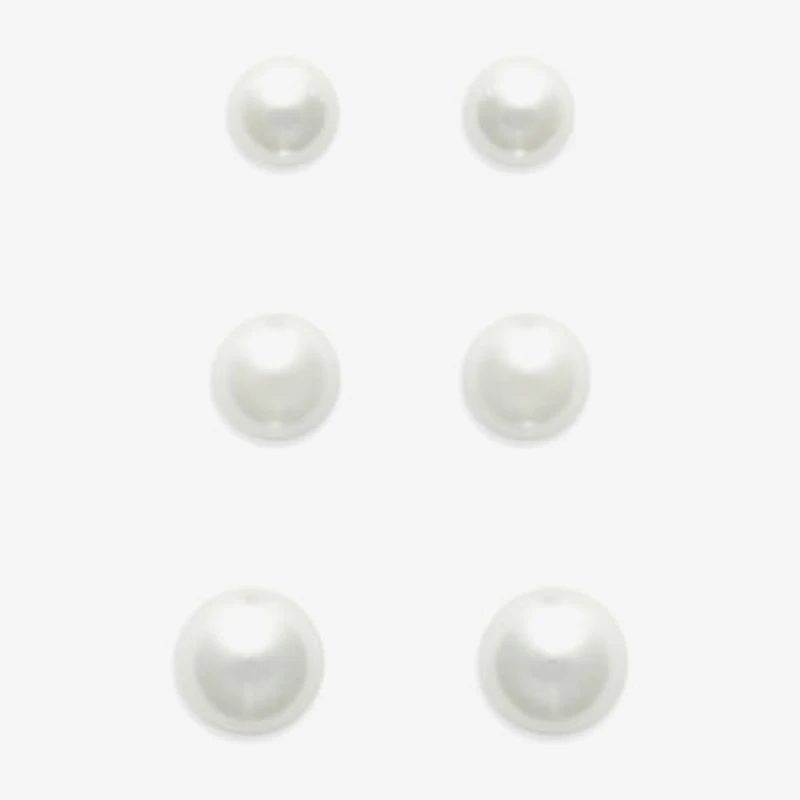 Mixit Womens Glass Simulated Pearl Hypoallergenic 3 Pair Earring Set