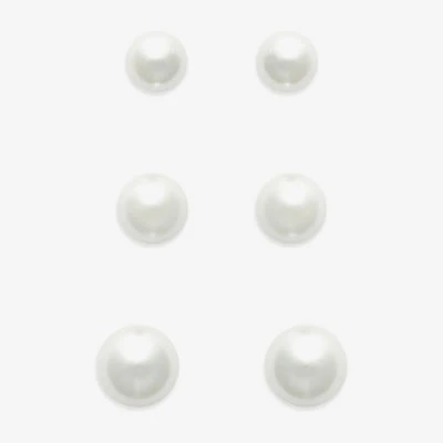 Mixit Womens Glass Simulated Pearl Hypoallergenic 3 Pair Earring Set