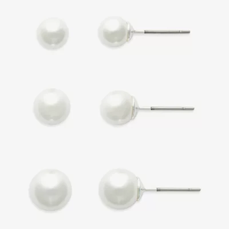 Mixit Womens Glass Simulated Pearl Hypoallergenic 3 Pair Earring Set