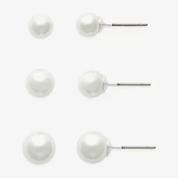 Mixit Womens Glass Simulated Pearl Hypoallergenic 3 Pair Earring Set