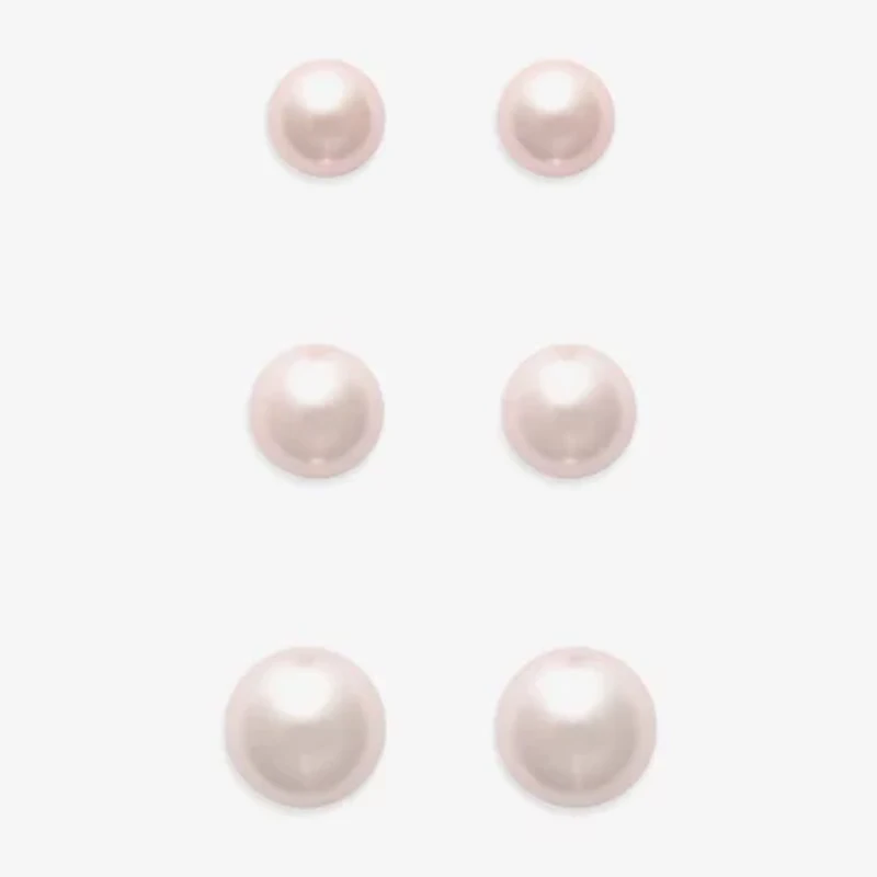 Mixit Womens Pink Glass Simulated Pearl Hypoallergenic 3 Pair Earring Set