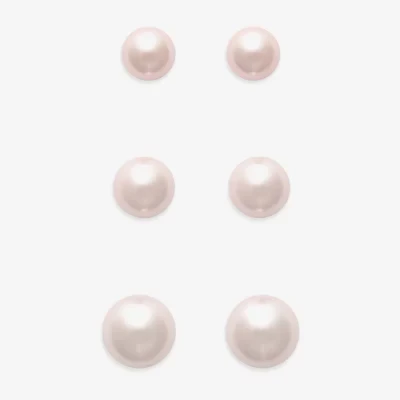 Mixit Womens Pink Glass Simulated Pearl Hypoallergenic 3 Pair Earring Set