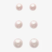 Mixit Womens Pink Glass Simulated Pearl Hypoallergenic 3 Pair Earring Set