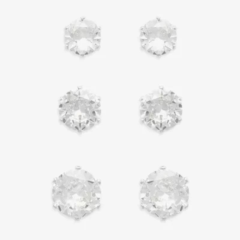 Mixit Womens Cubic Zirconia Hypoallergenic 3 Pair Earring Set