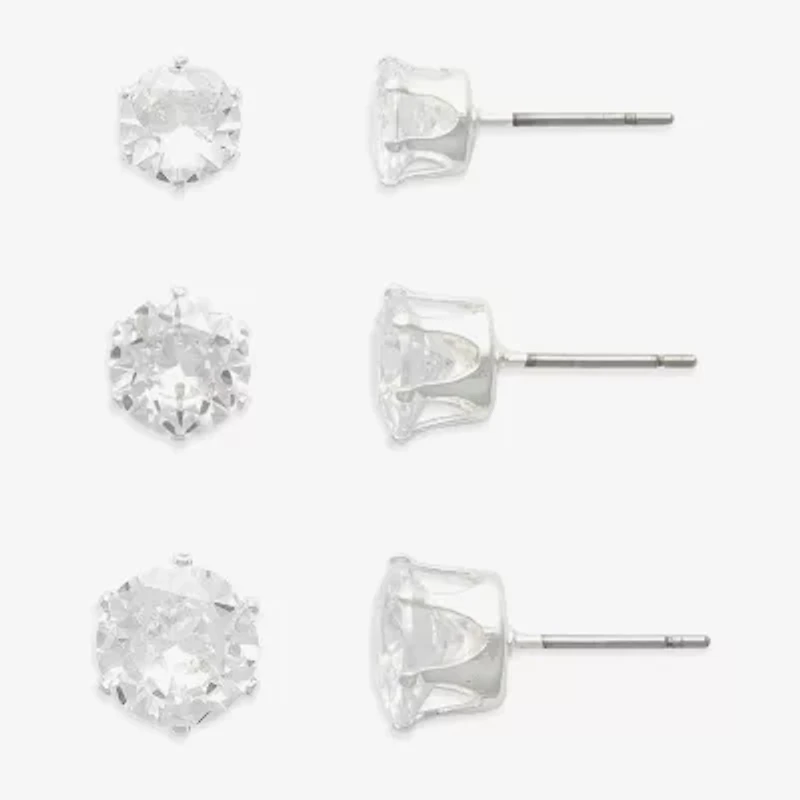 Mixit Womens Cubic Zirconia Hypoallergenic 3 Pair Earring Set