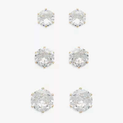 Mixit Womens Cubic Zirconia Hypoallergenic 3 Pair Earring Set