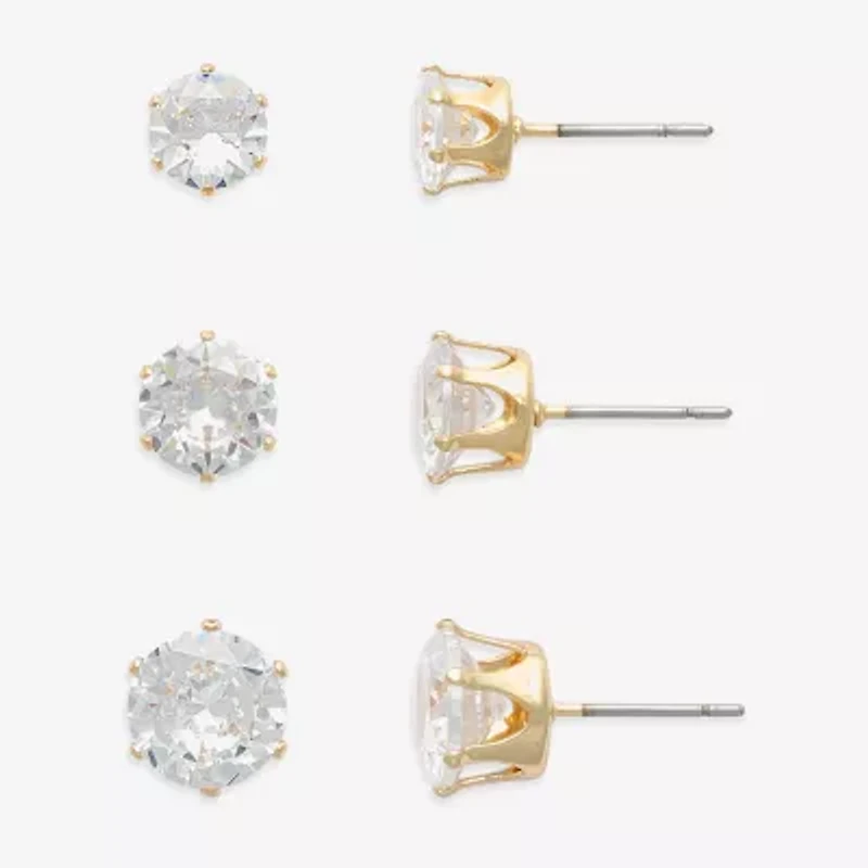 Mixit Womens Cubic Zirconia Hypoallergenic 3 Pair Earring Set